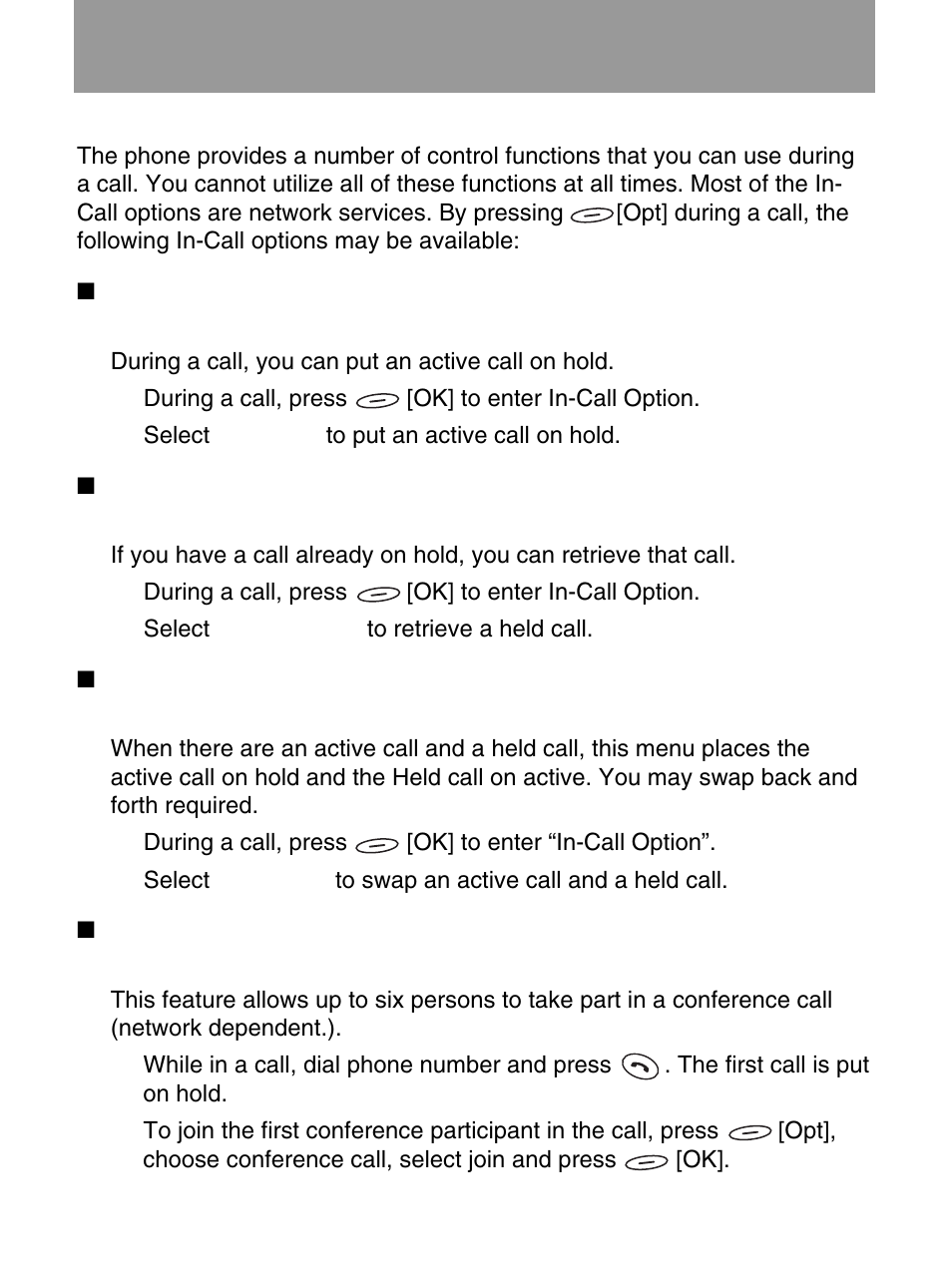 In-call options | LG 600 User Manual | Page 75 / 86
