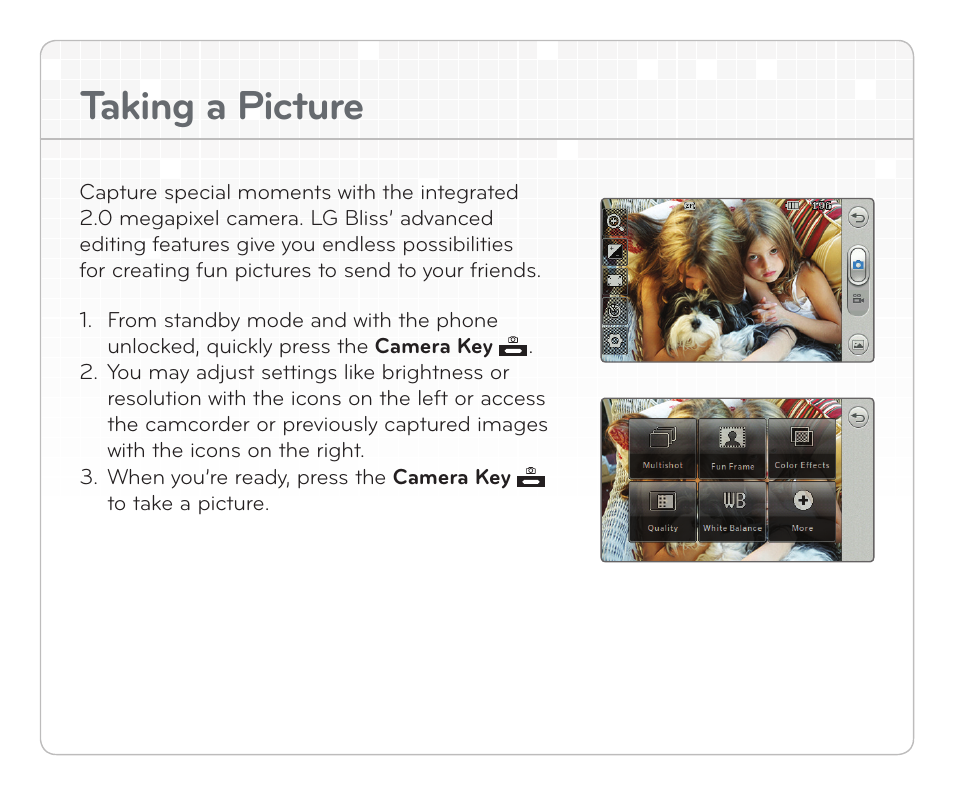 Taking a picture | LG Bliss User Manual | Page 10 / 12