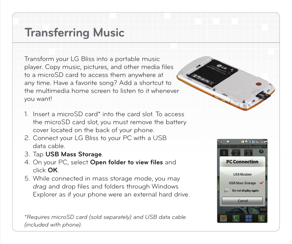 Transferring music | LG Bliss User Manual | Page 8 / 12