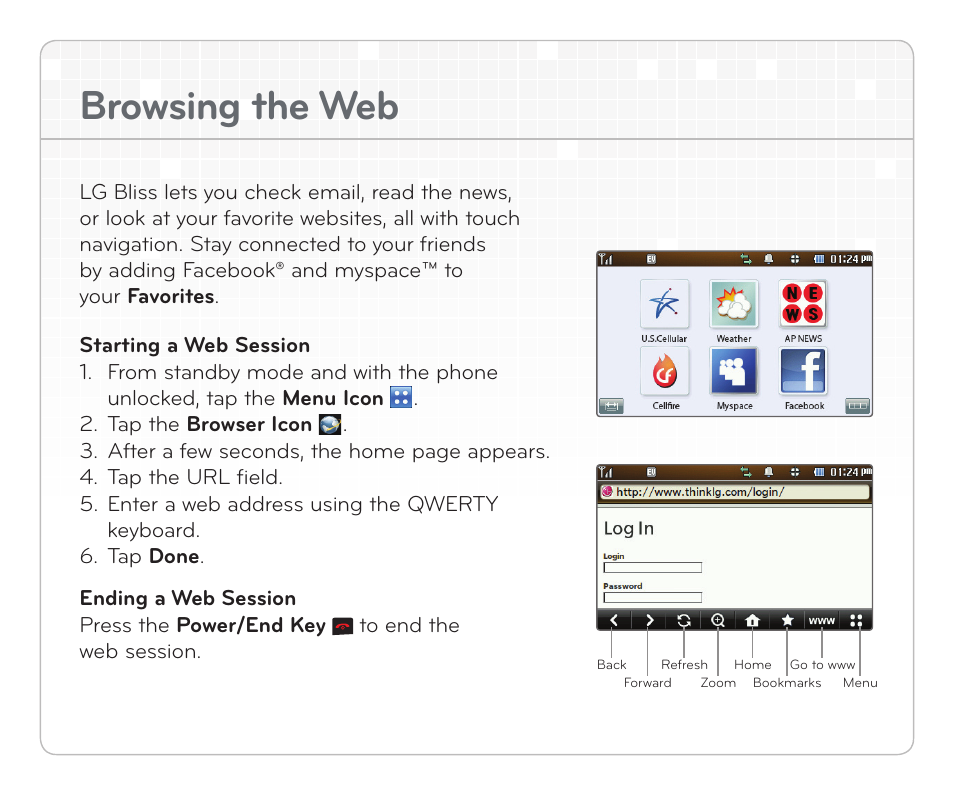 Browsing the web | LG Bliss User Manual | Page 9 / 12