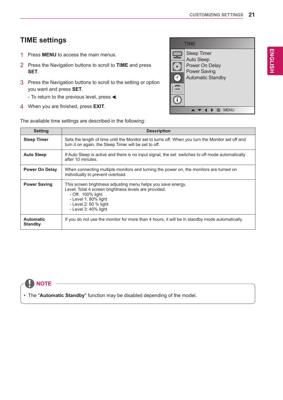 Time settings, See p.21 ) | LG 47VL10 User Manual | Page 21 / 48