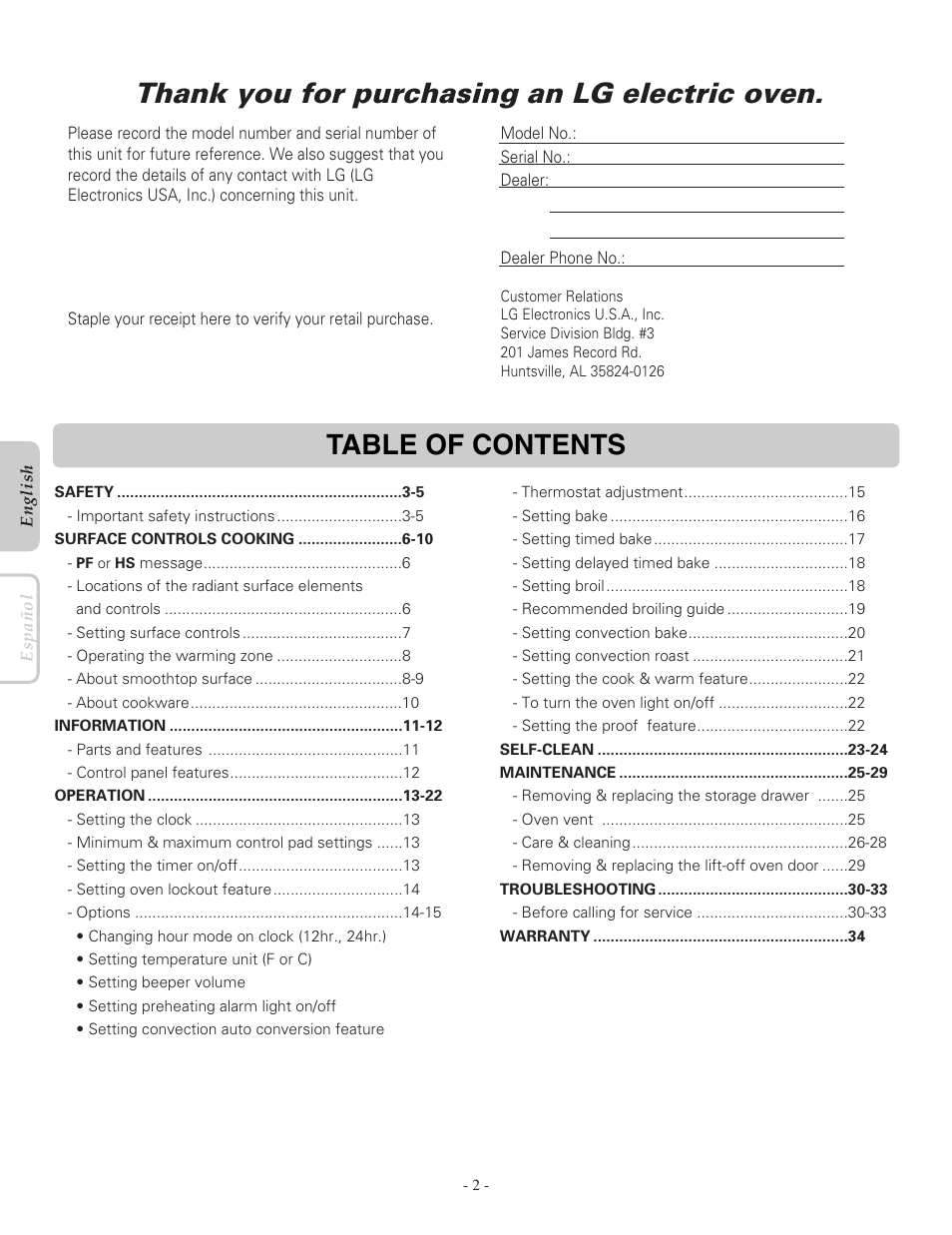 LG LRE30451ST User Manual | Page 2 / 34