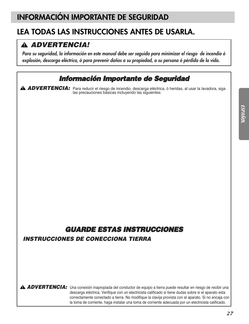 Advertencia | LG 3828ER3054V User Manual | Page 28 / 48