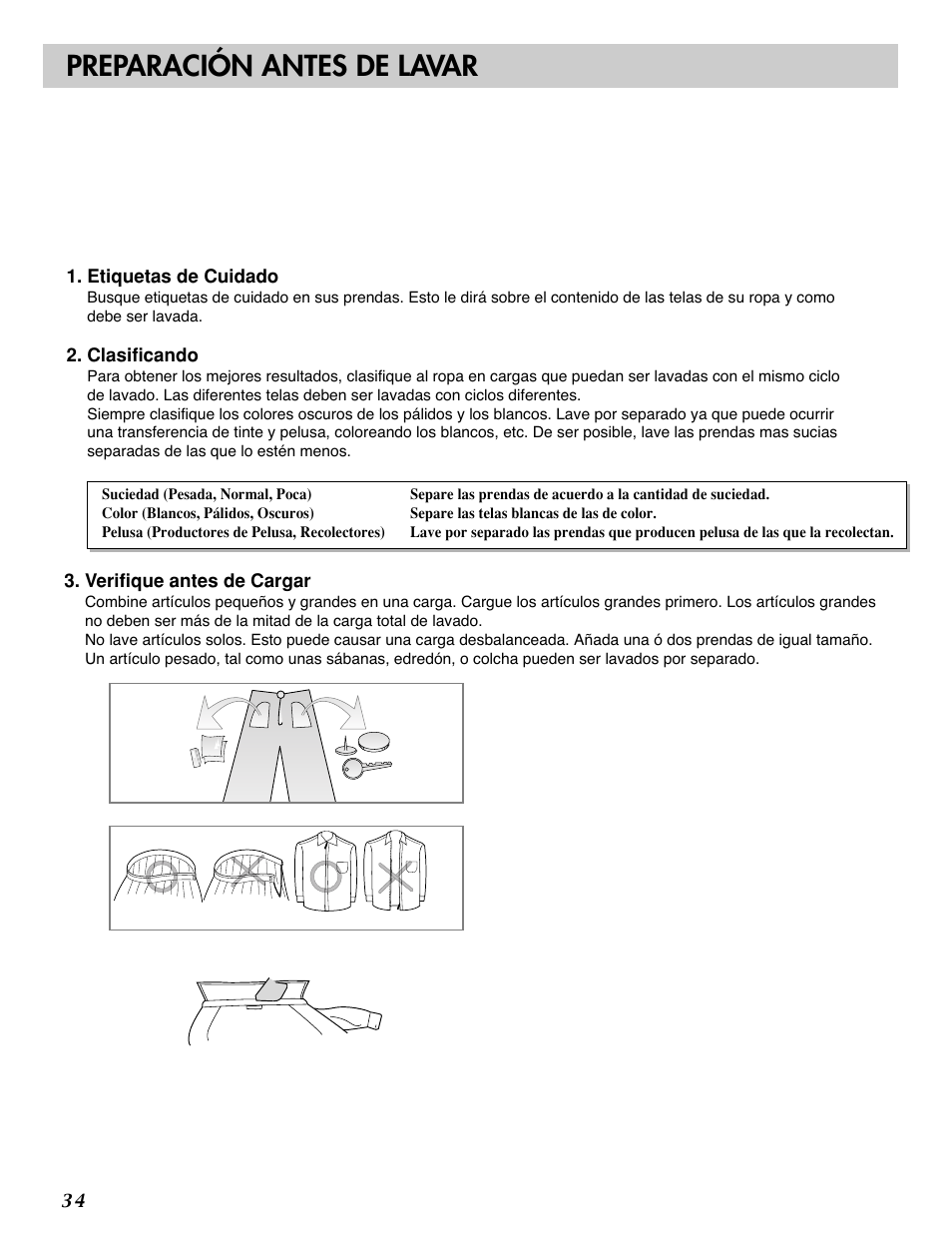 Preparación antes de lavar | LG 3828ER3054V User Manual | Page 35 / 48