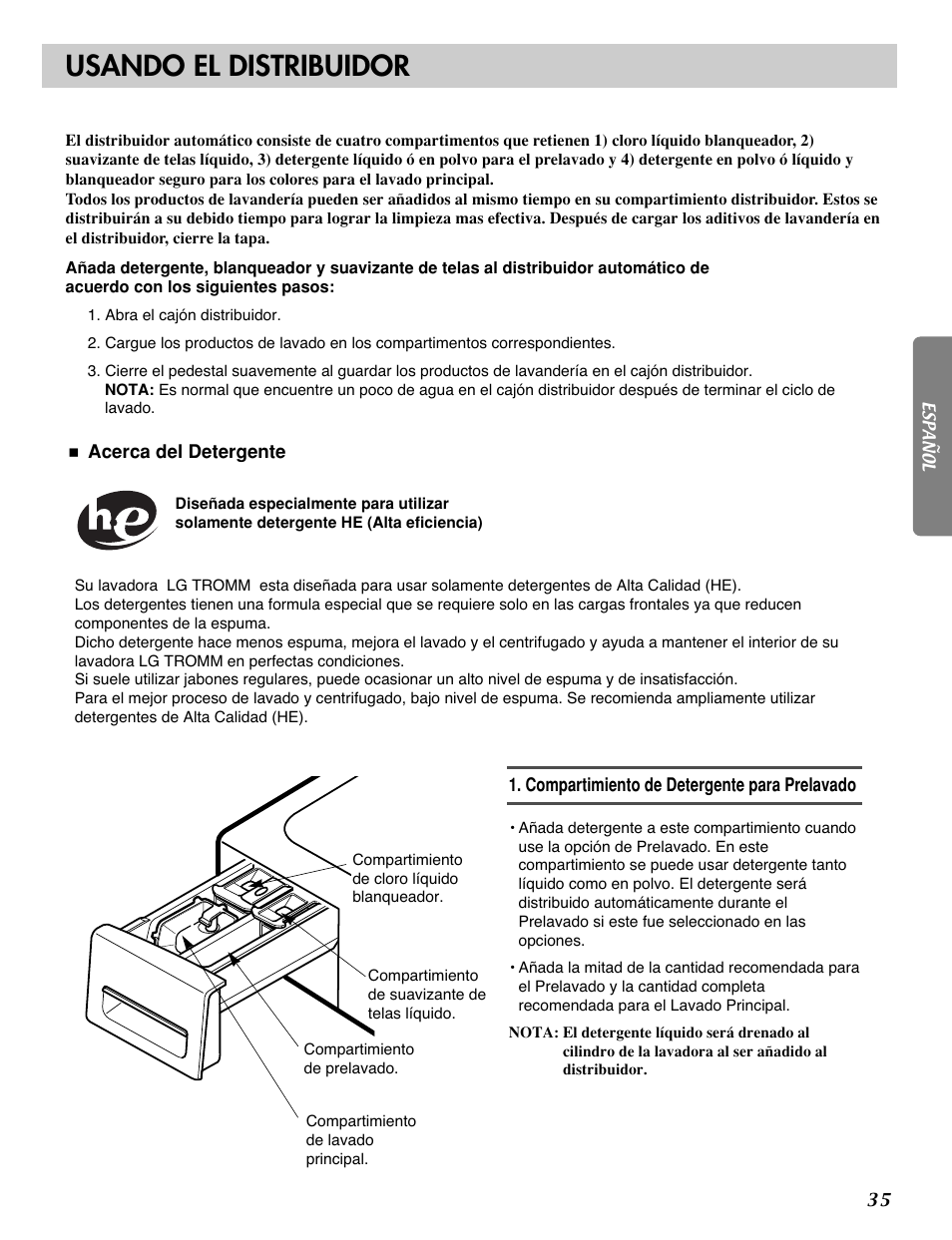 Usando el distribuidor | LG 3828ER3054V User Manual | Page 36 / 48