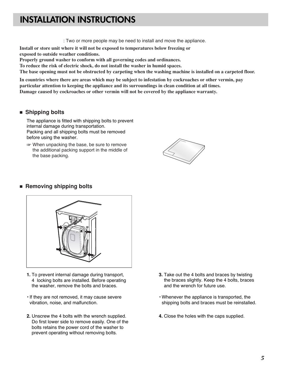 Installation instructions | LG 3828ER3054V User Manual | Page 6 / 48