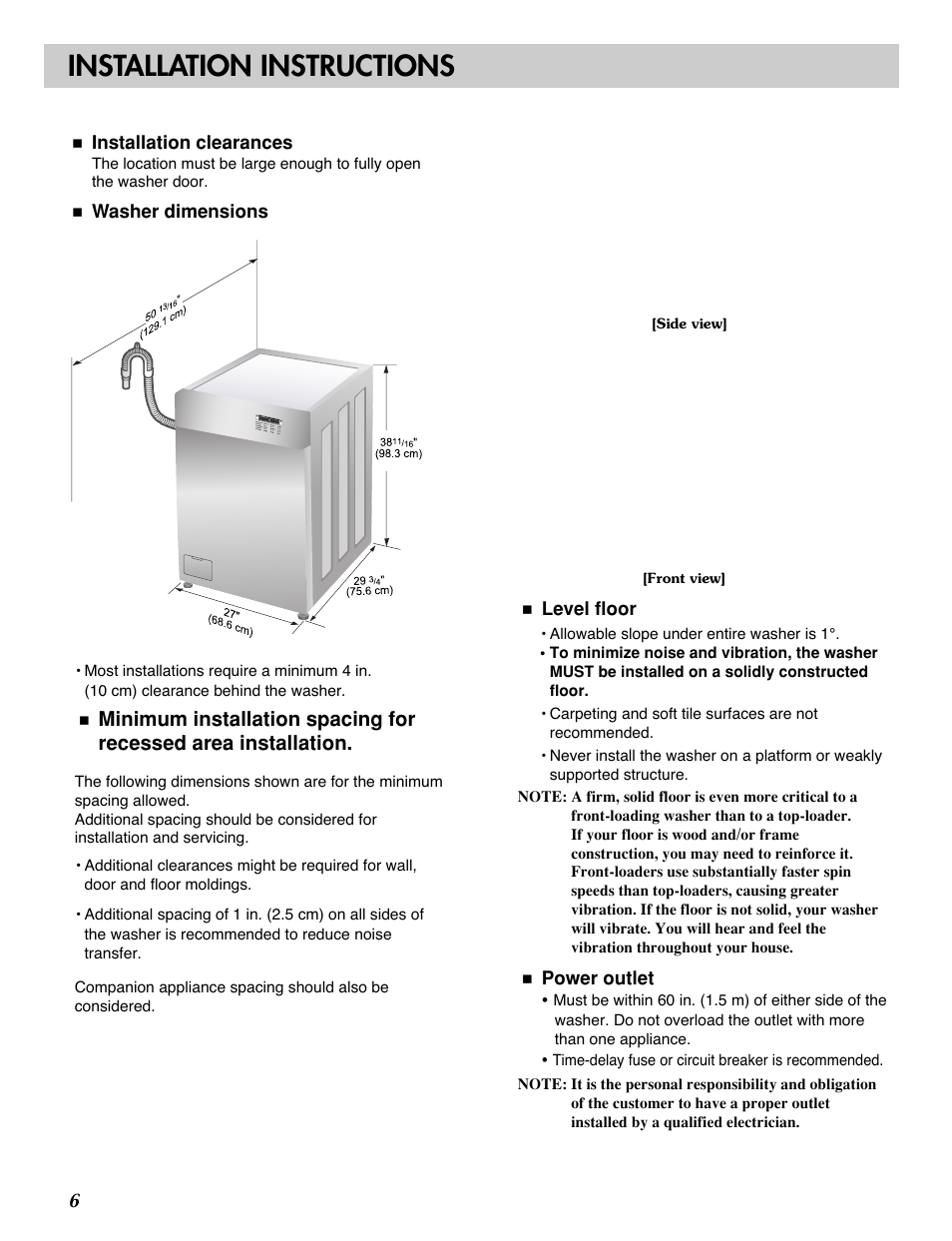 Installation instructions | LG 3828ER3054V User Manual | Page 7 / 48