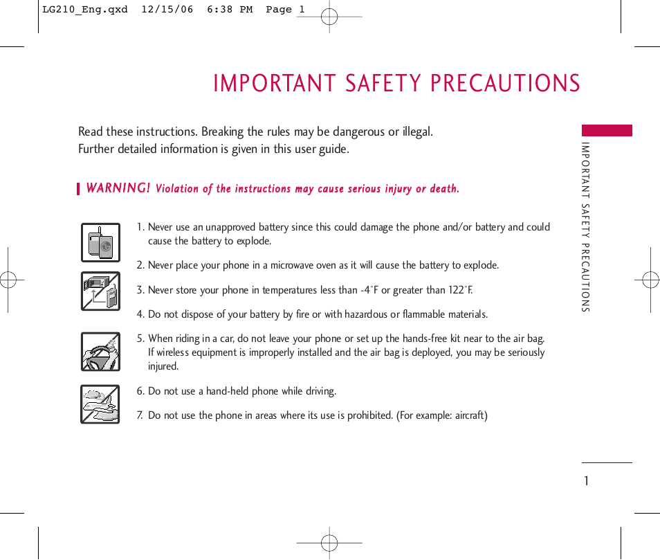 Important safety precautions | LG 210 User Manual | Page 3 / 98