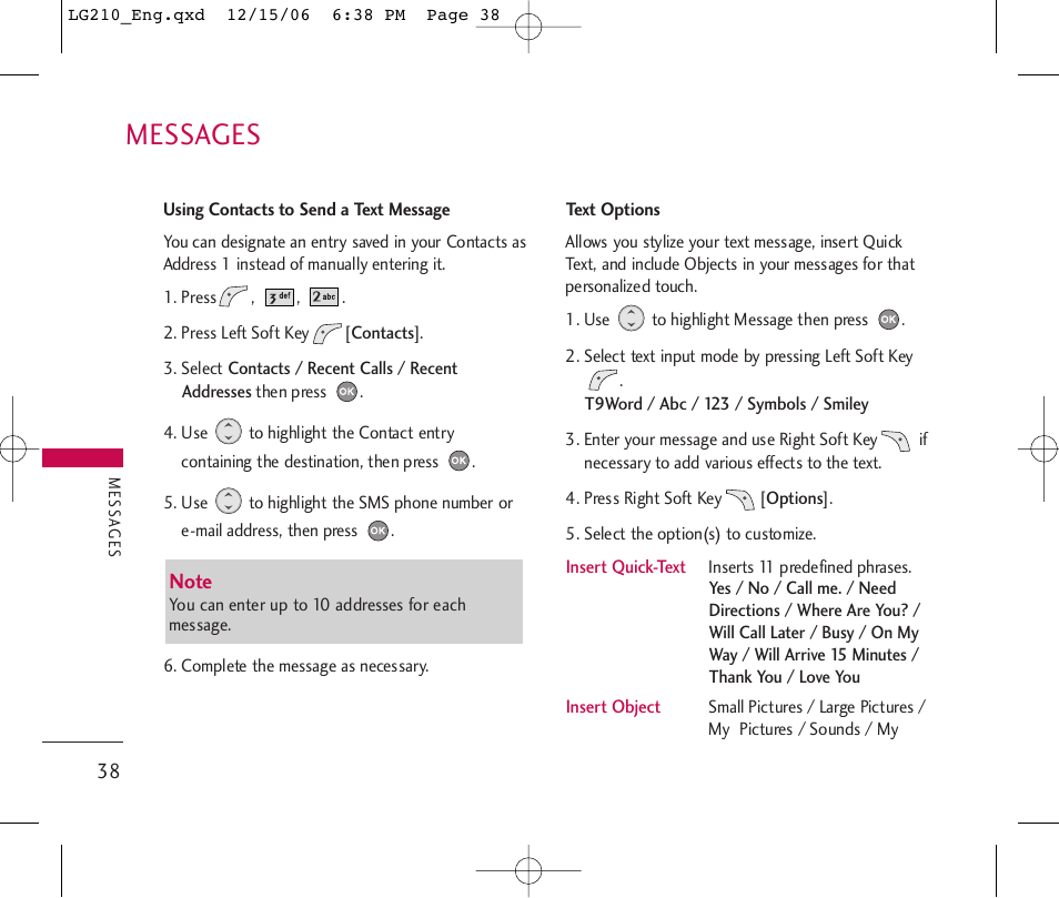 Messages | LG 210 User Manual | Page 40 / 98