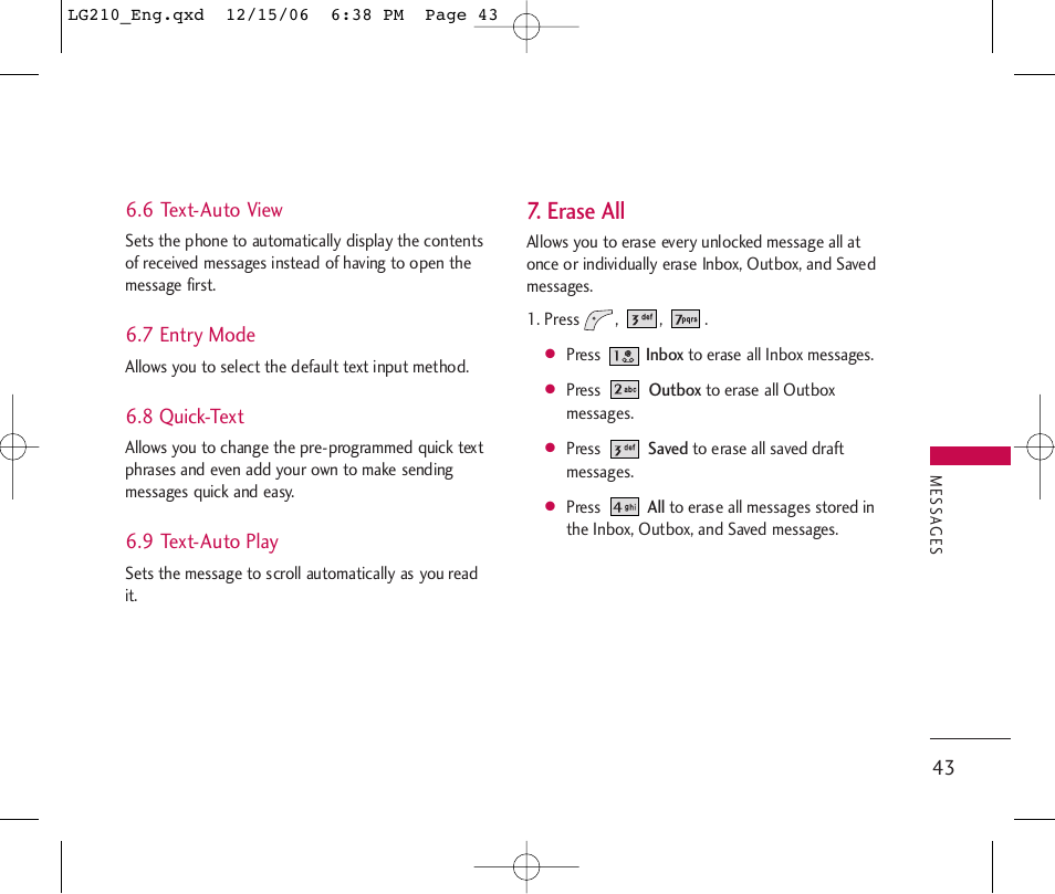Erase all | LG 210 User Manual | Page 45 / 98