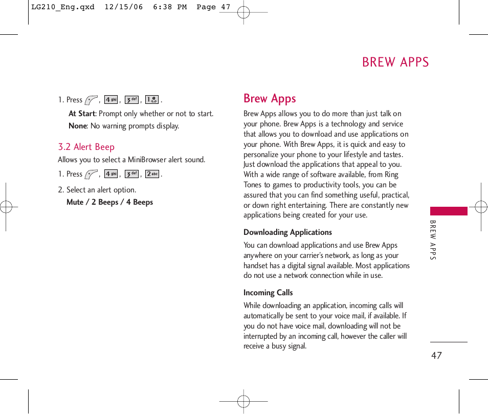 Brew apps | LG 210 User Manual | Page 49 / 98
