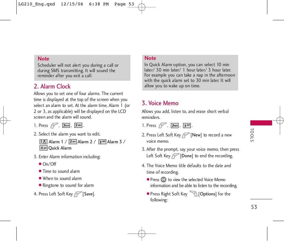 Alarm clock | LG 210 User Manual | Page 55 / 98