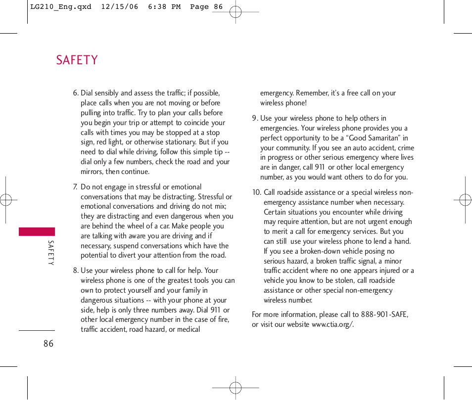 Safety | LG 210 User Manual | Page 88 / 98