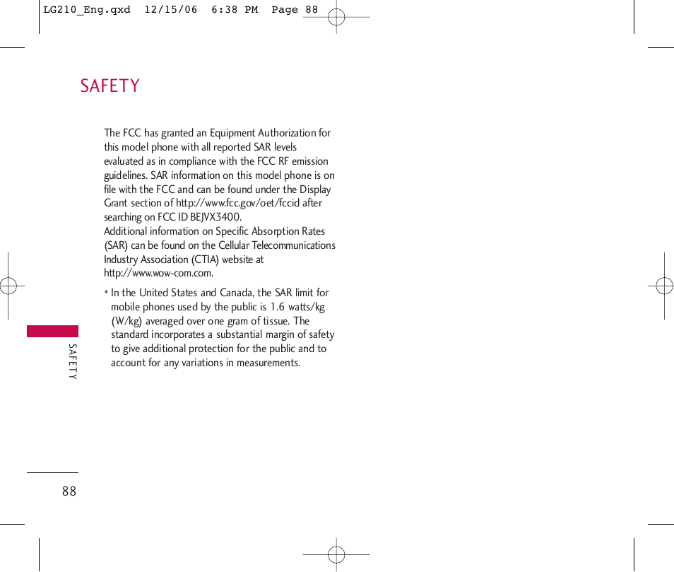 Safety | LG 210 User Manual | Page 90 / 98