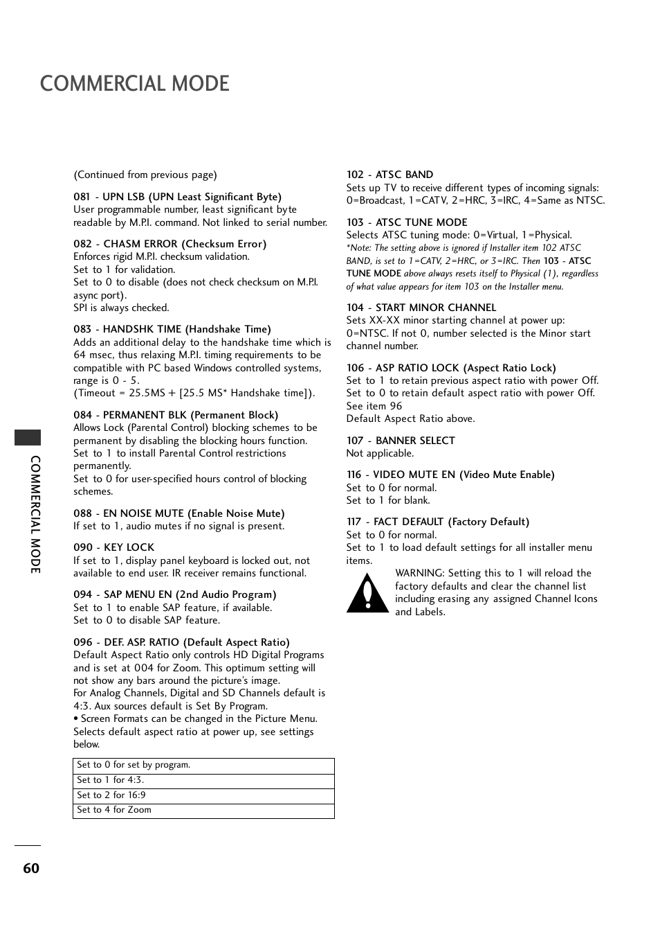 Commercial mode | LG 20LH1DC1 User Manual | Page 60 / 76