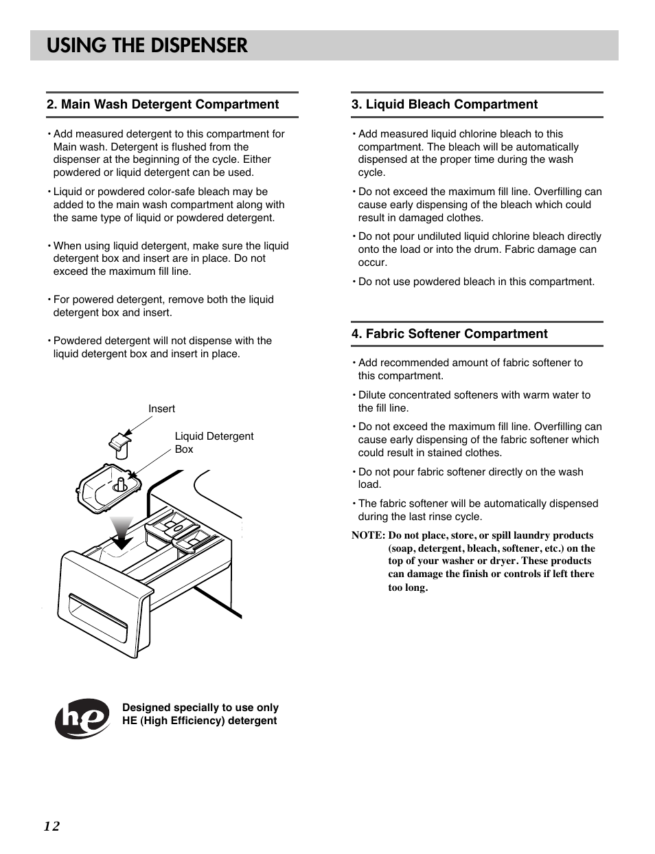 Using the dispenser | LG WM2487H*M User Manual | Page 13 / 48