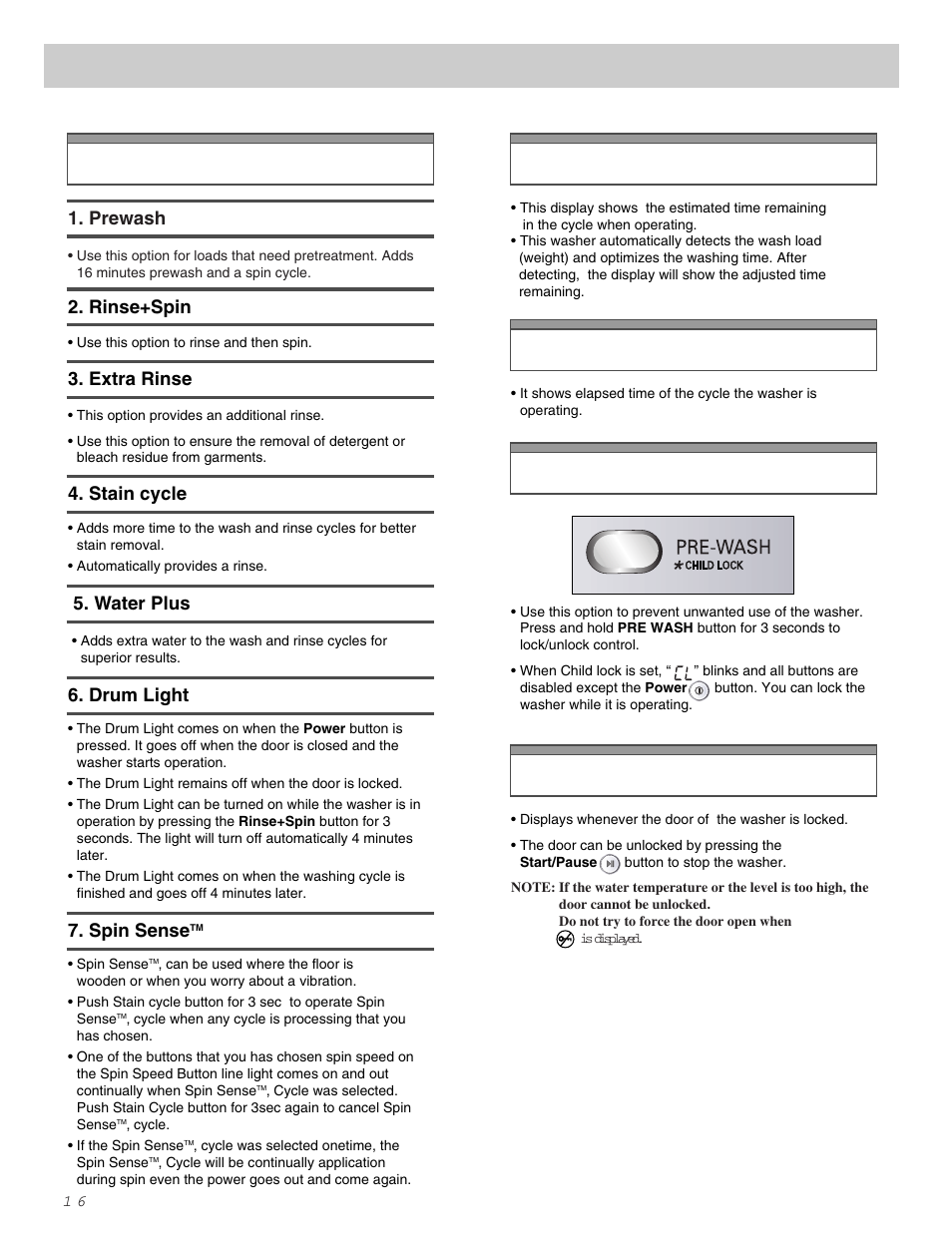 How to use the washer, Option child lock door locked, Status indicator | Est. time remaining | LG WM2487H*M User Manual | Page 17 / 48