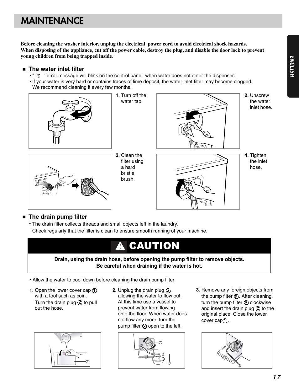 Caution, Maintenance | LG WM2487H*M User Manual | Page 18 / 48