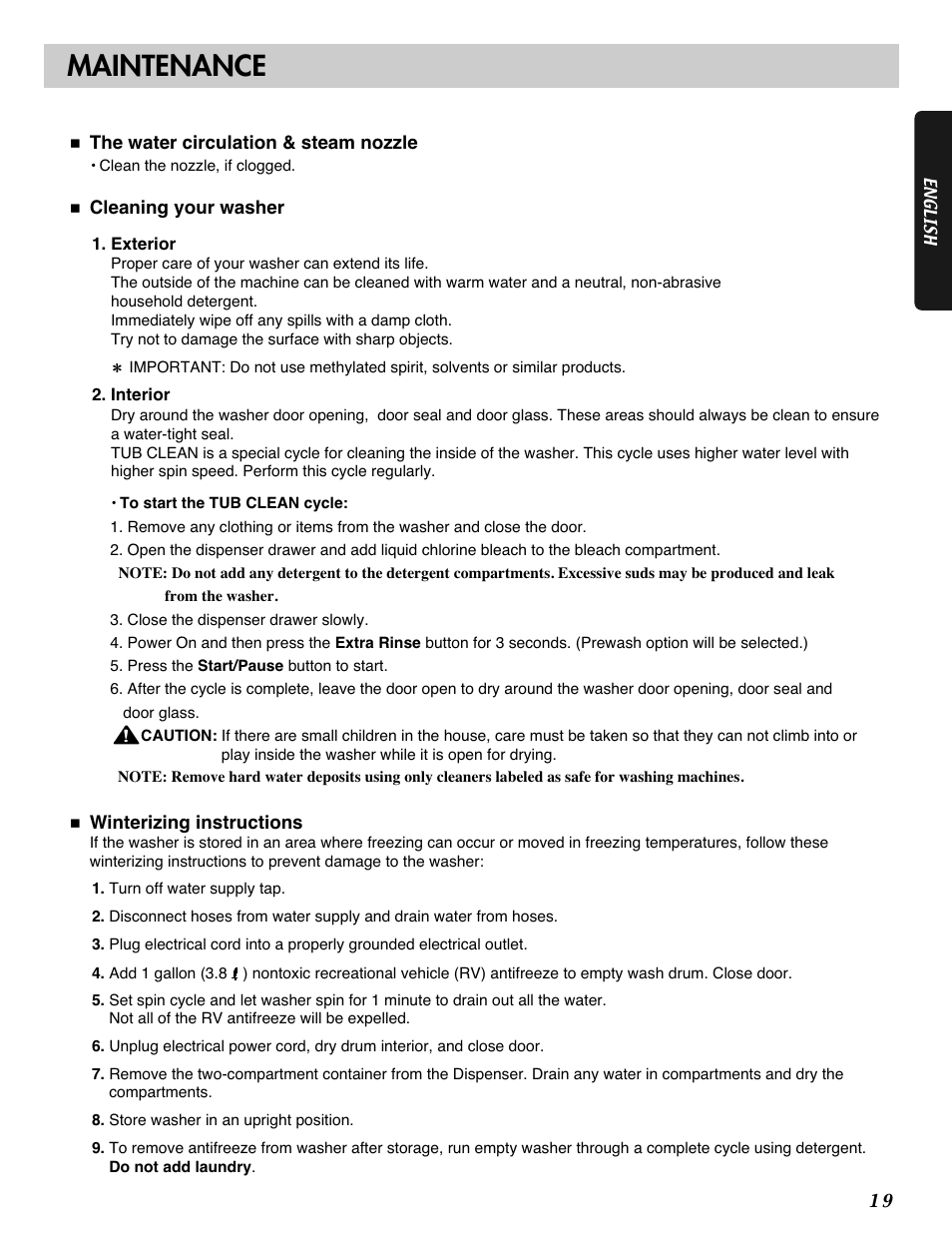 Maintenance | LG WM2487H*M User Manual | Page 20 / 48