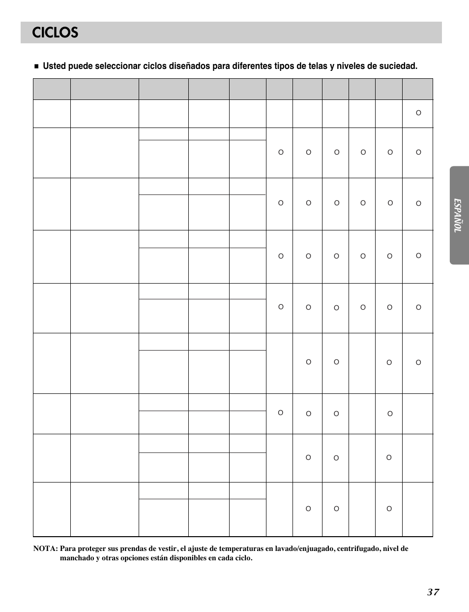 Ciclos | LG WM2487H*M User Manual | Page 38 / 48