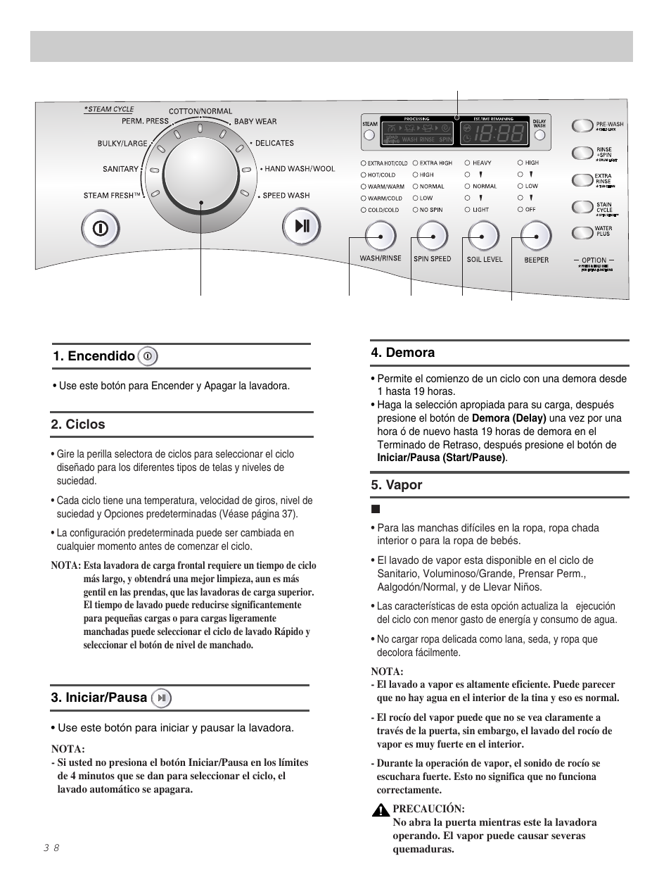 Como usar la lavadora | LG WM2487H*M User Manual | Page 39 / 48