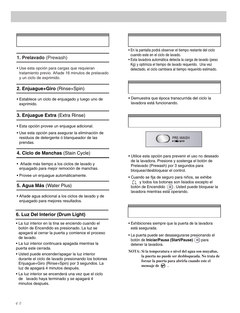 Como usar la lavadora, Indicador de estado (status indicator), Est. tiempo resta (est. time remaining) | LG WM2487H*M User Manual | Page 41 / 48