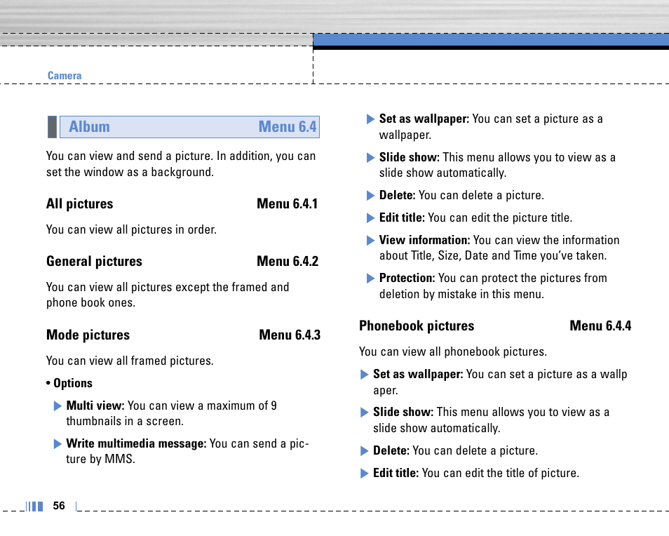Album menu 6.4 | LG C3320 User Manual | Page 57 / 76