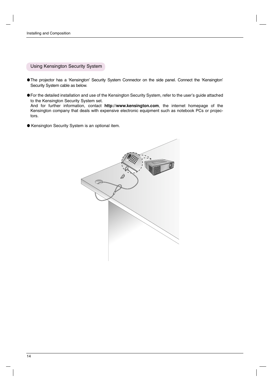 Using kensington security system | LG HS102G User Manual | Page 14 / 42