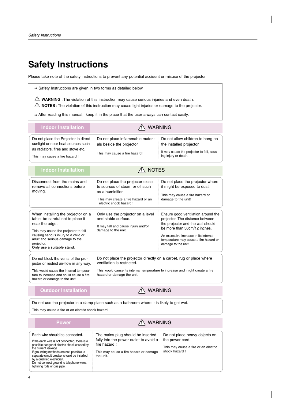 Safety instructions | LG HS102G User Manual | Page 4 / 42