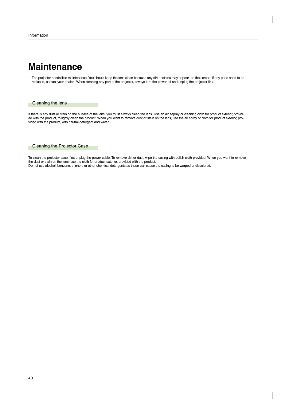 Maintenance | LG HS102G User Manual | Page 40 / 42