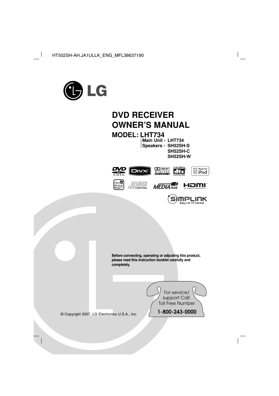 LG LHT734 User Manual | 30 pages