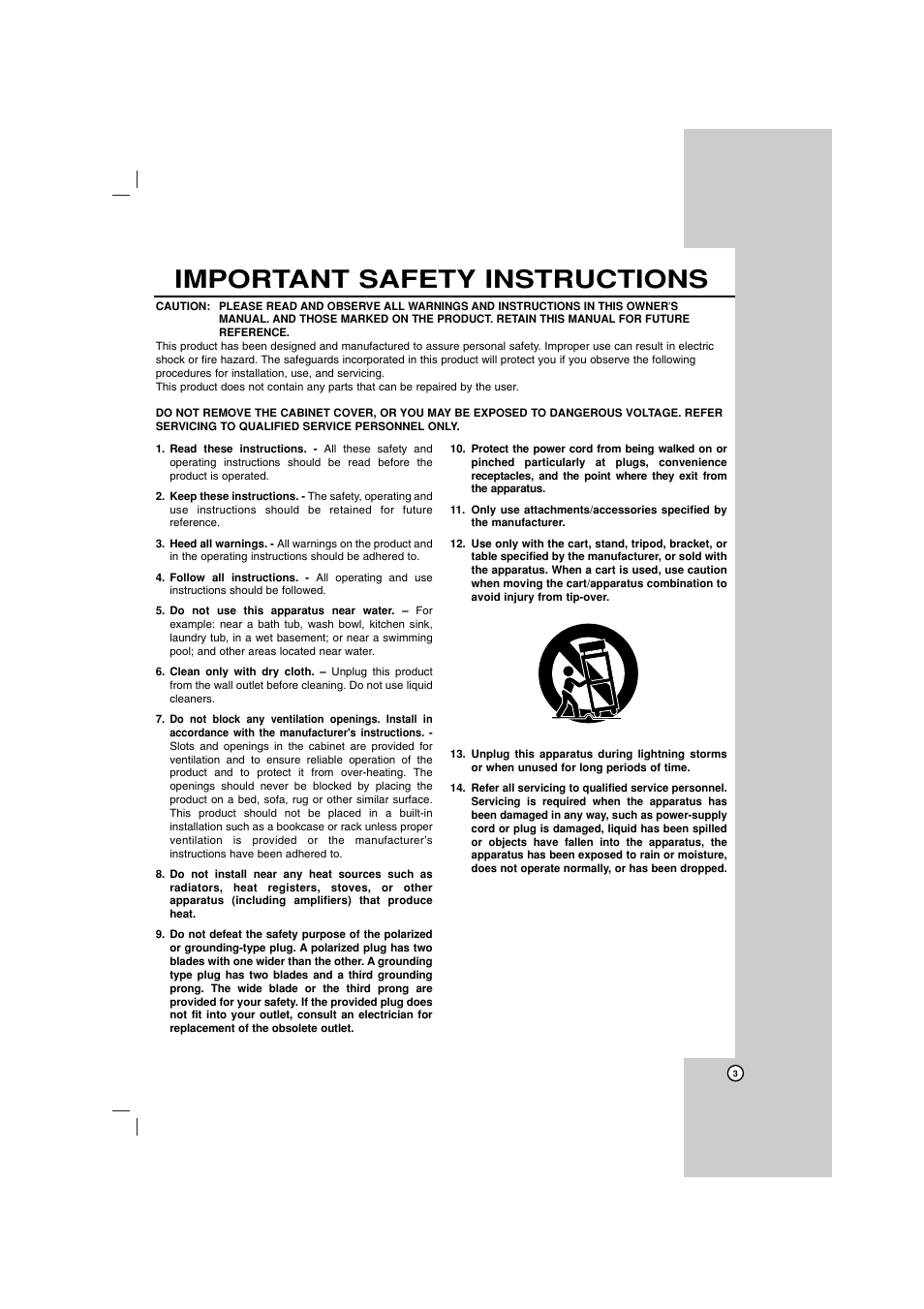 Important safety instructions | LG LHT734 User Manual | Page 3 / 30