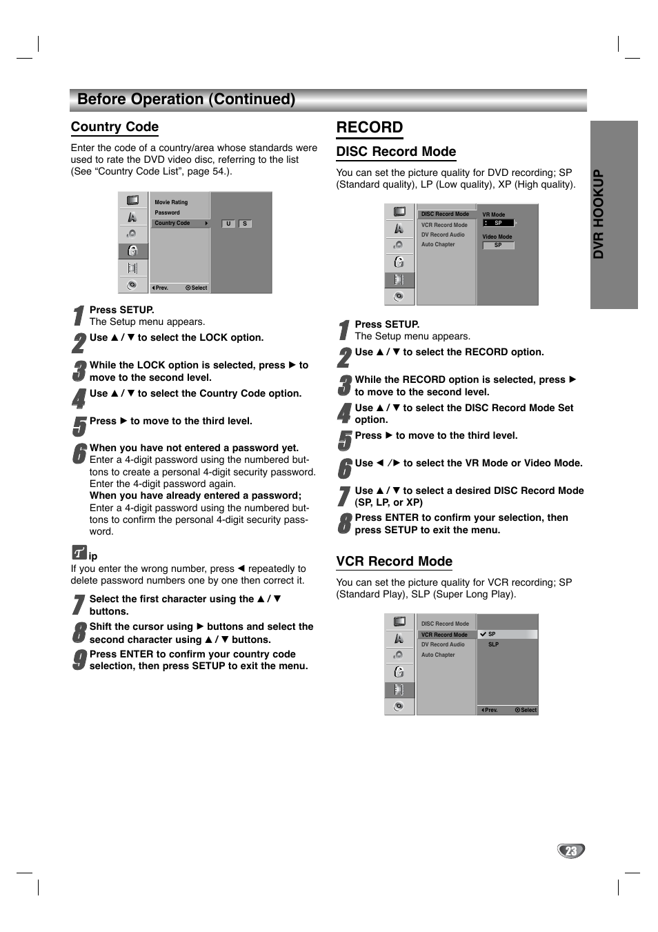 Before operation (continued), Record | LG XBR342 User Manual | Page 23 / 48