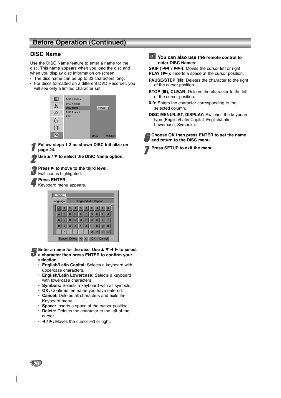 Before operation (continued), Disc name | LG XBR342 User Manual | Page 26 / 48