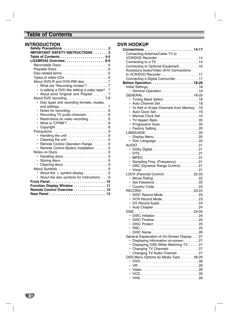 LG XBR342 User Manual | Page 4 / 48