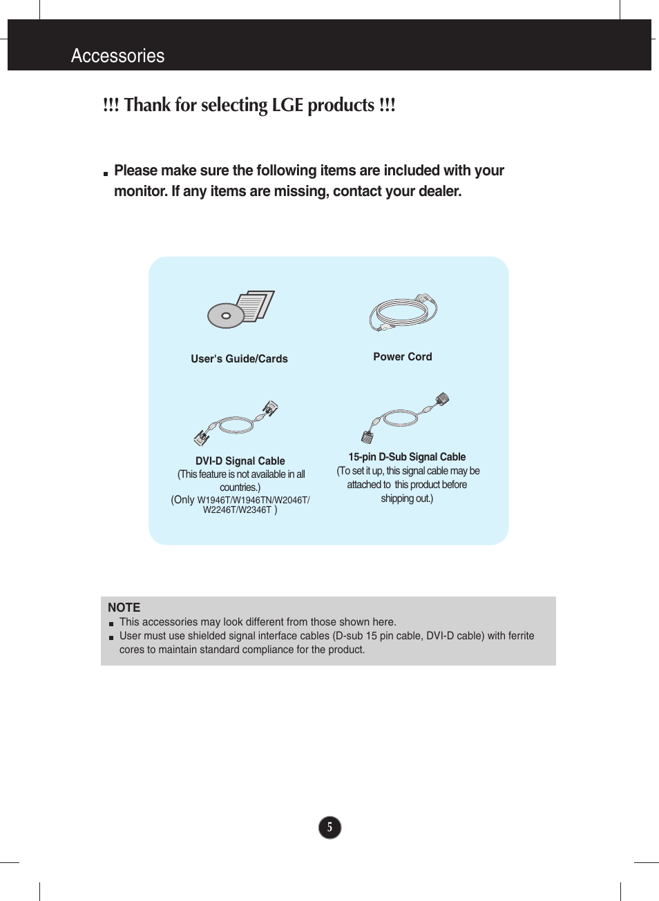 Accessories | LG W2346S User Manual | Page 6 / 39