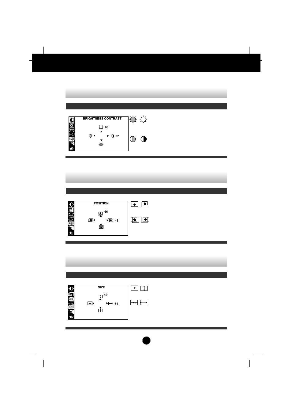 To adjust the position of the screen, To adjust the size of the screen, On screen display(osd) selection and adjustment | IBM E74 User Manual | Page 13 / 20