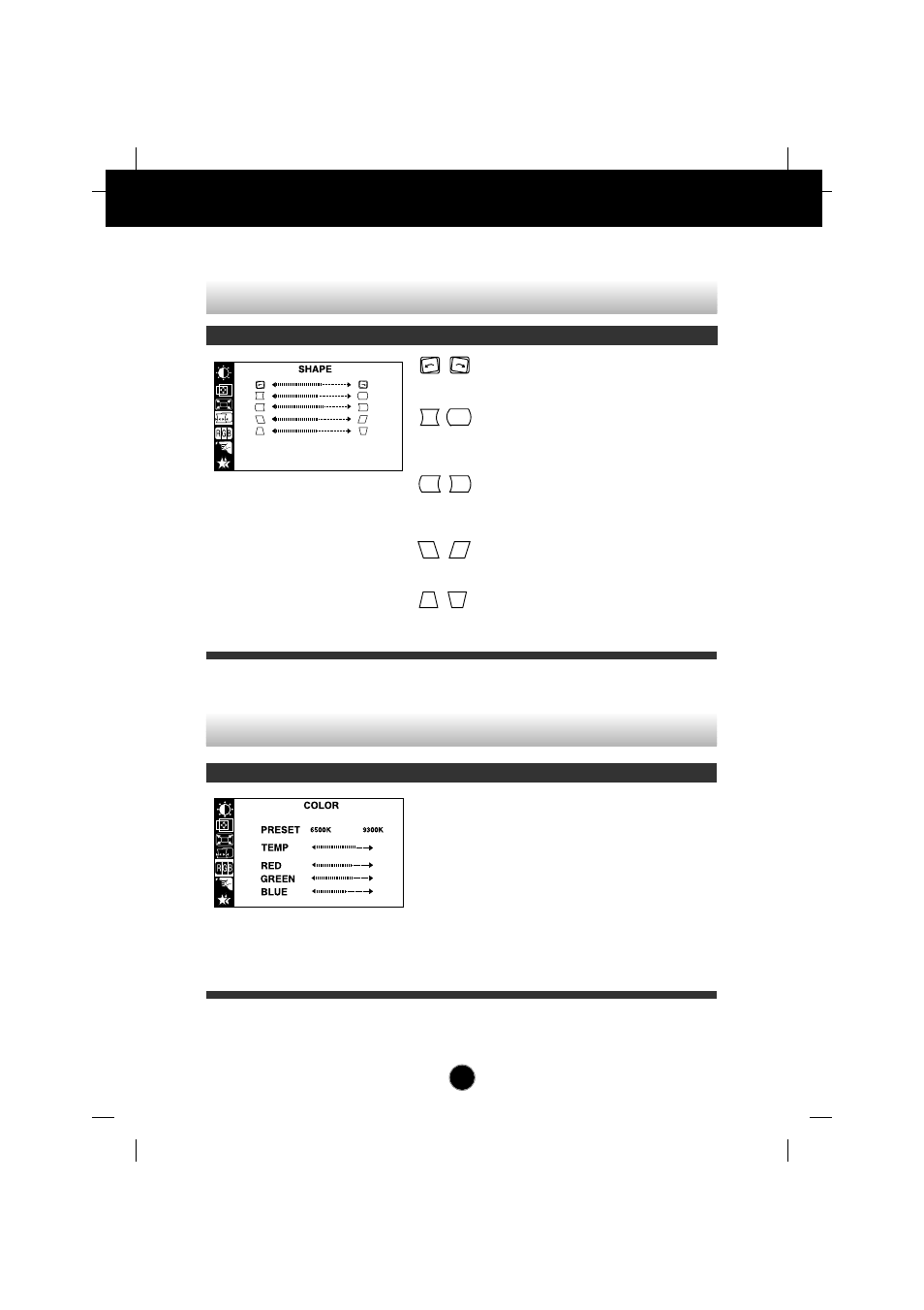 To adjust the shape of the screen, To customize the color of the screen, On screen display(osd) selection and adjustment | IBM E74 User Manual | Page 14 / 20