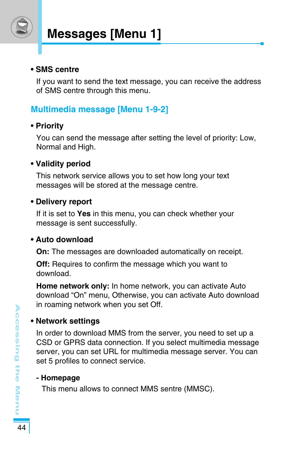 Messages [menu 1 | LG C1100 User Manual | Page 44 / 90