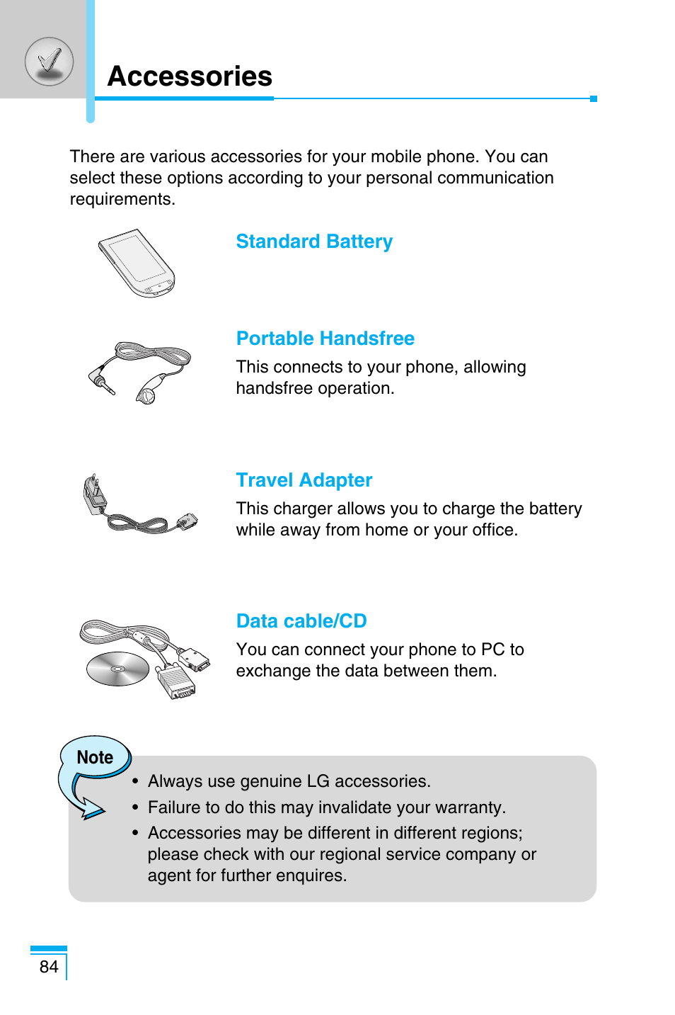 Accessories | LG C1100 User Manual | Page 84 / 90