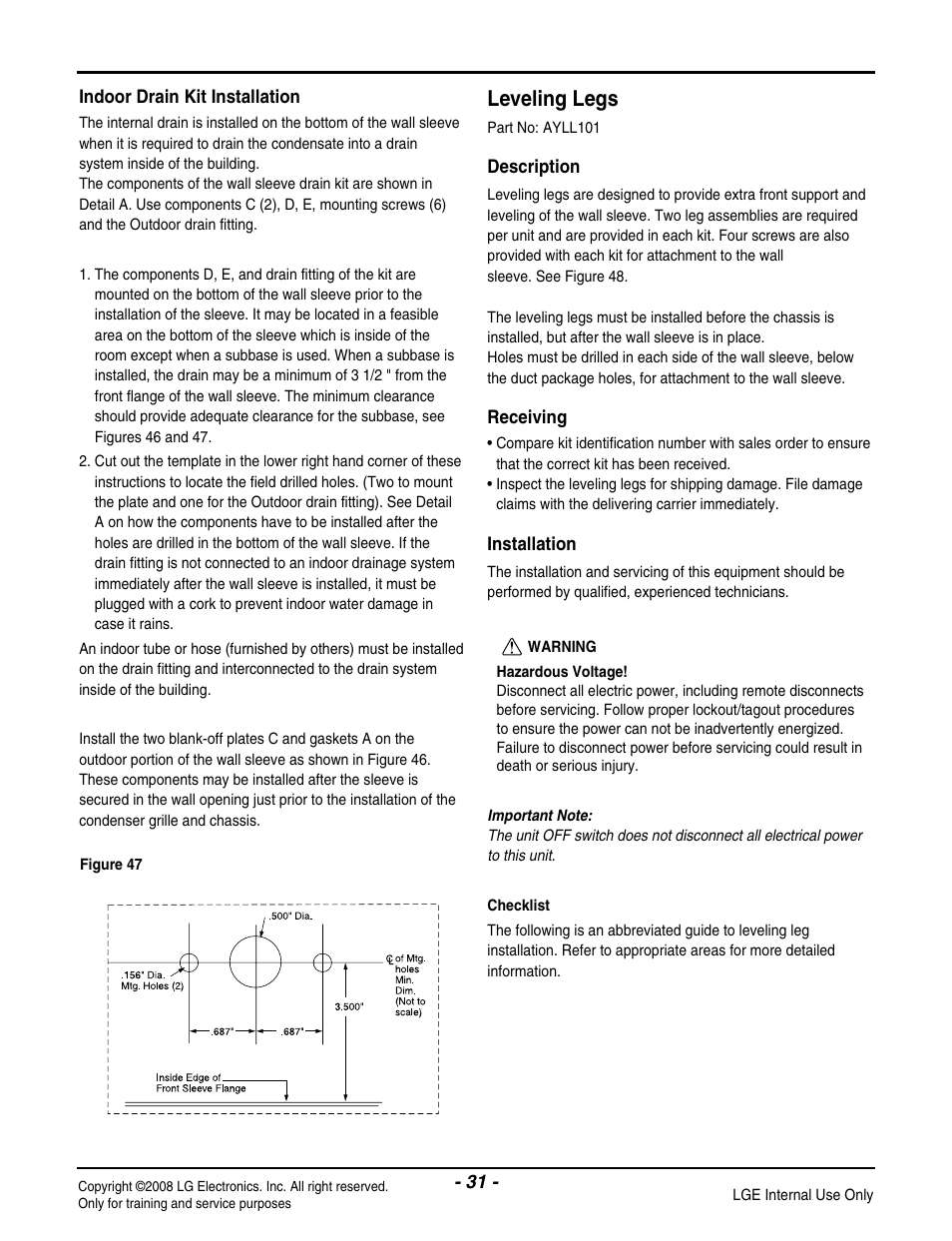 Leveling legs | LG LP091HEM-Y8 User Manual | Page 31 / 47