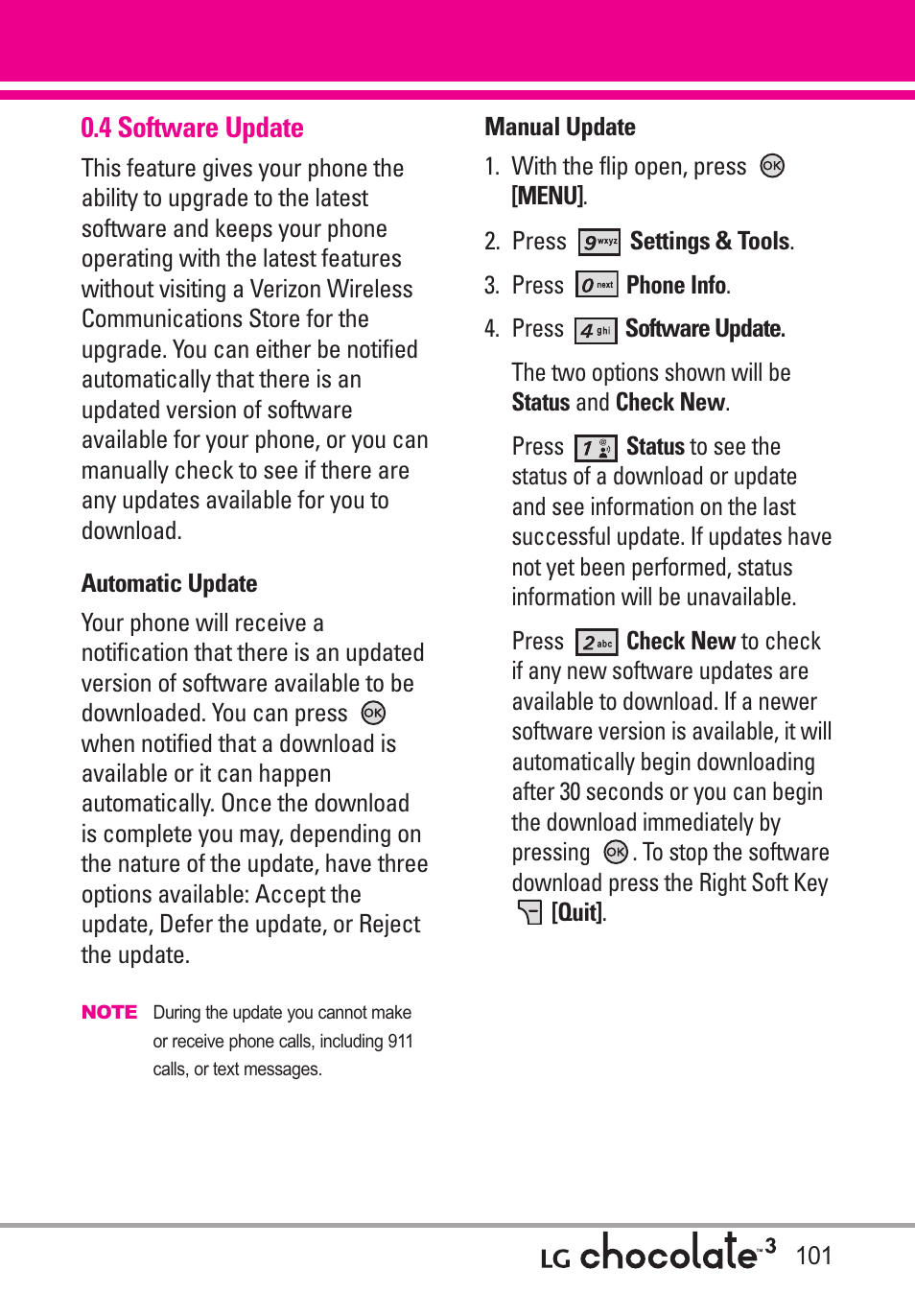 4 software update | LG Chocolate 3 User Manual | Page 103 / 288