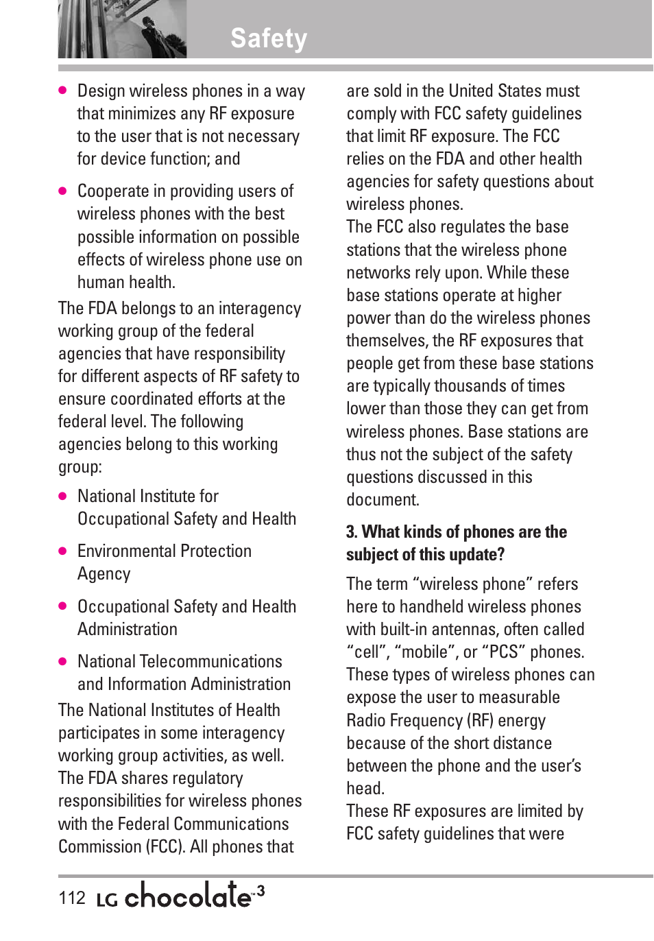 Safety | LG Chocolate 3 User Manual | Page 114 / 288