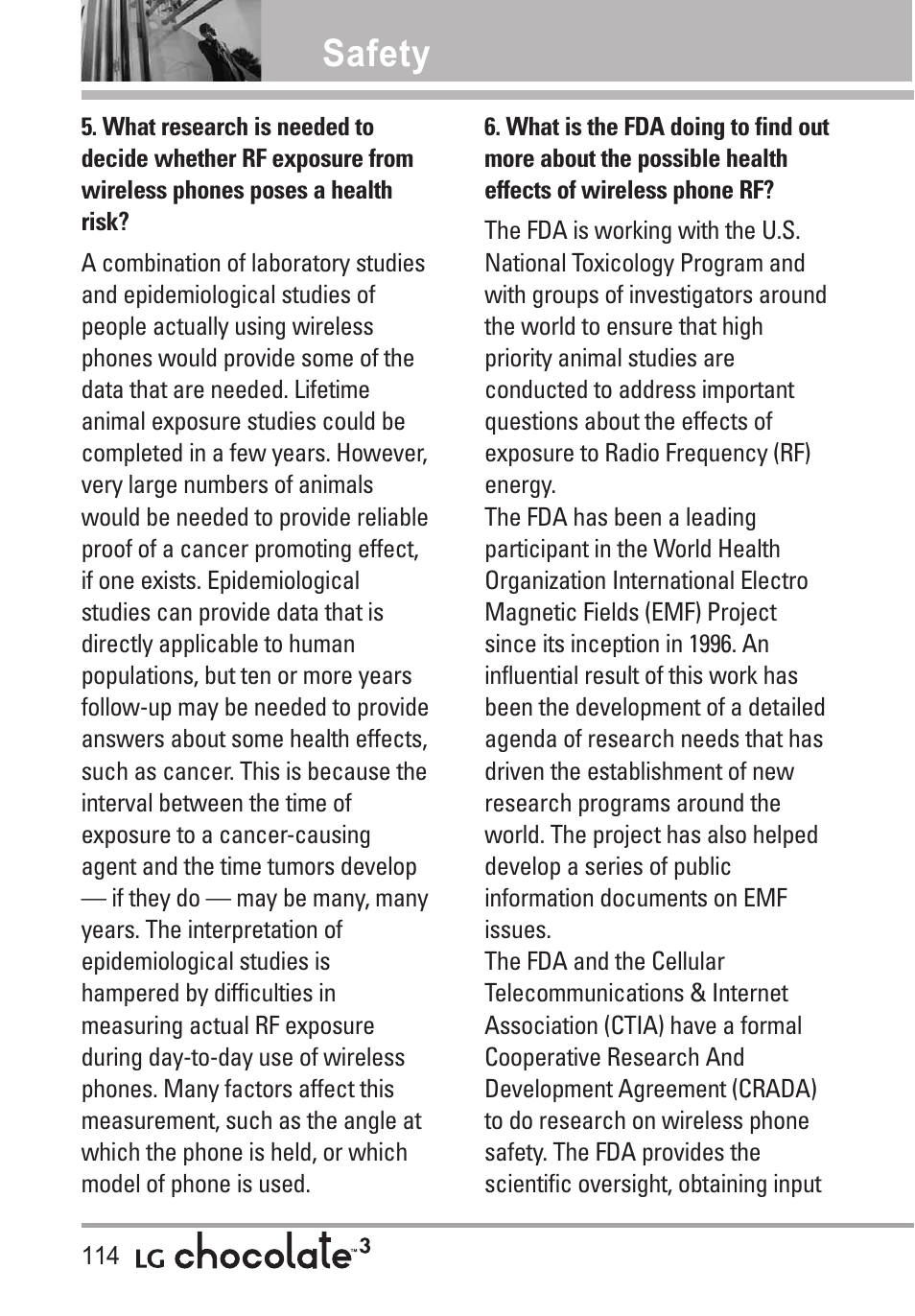 Safety | LG Chocolate 3 User Manual | Page 116 / 288