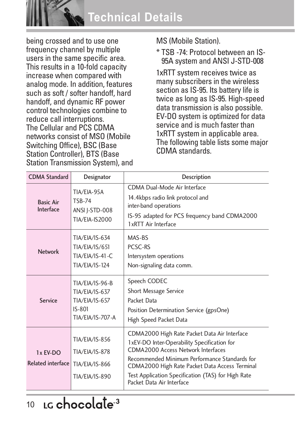 Technical details | LG Chocolate 3 User Manual | Page 12 / 288