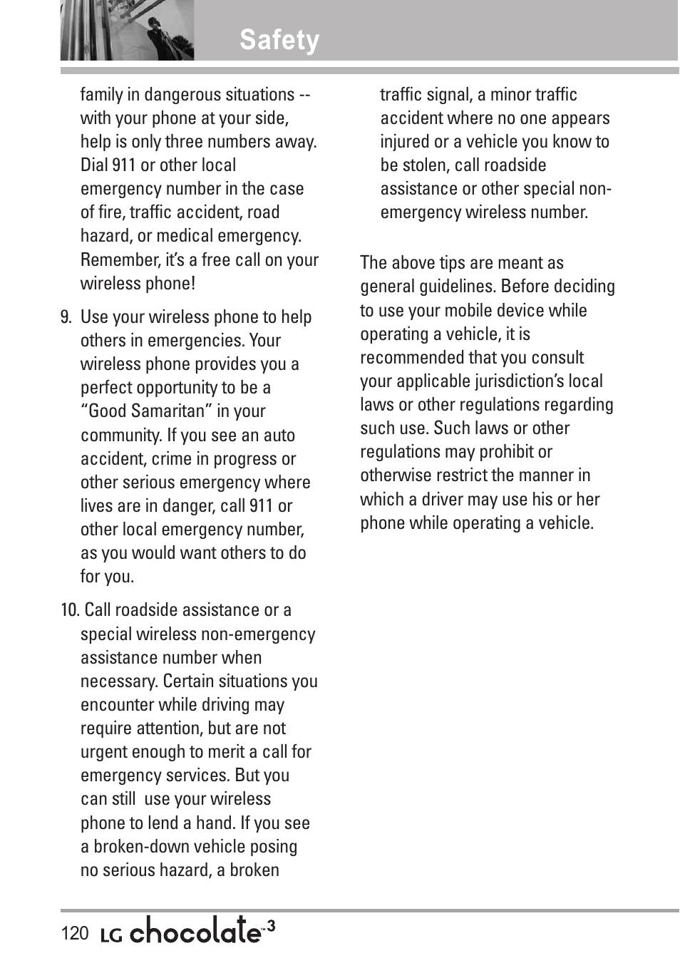 Safety | LG Chocolate 3 User Manual | Page 122 / 288