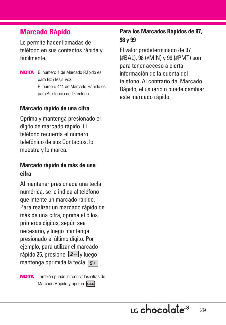 Marcado rápido | LG Chocolate 3 User Manual | Page 166 / 288