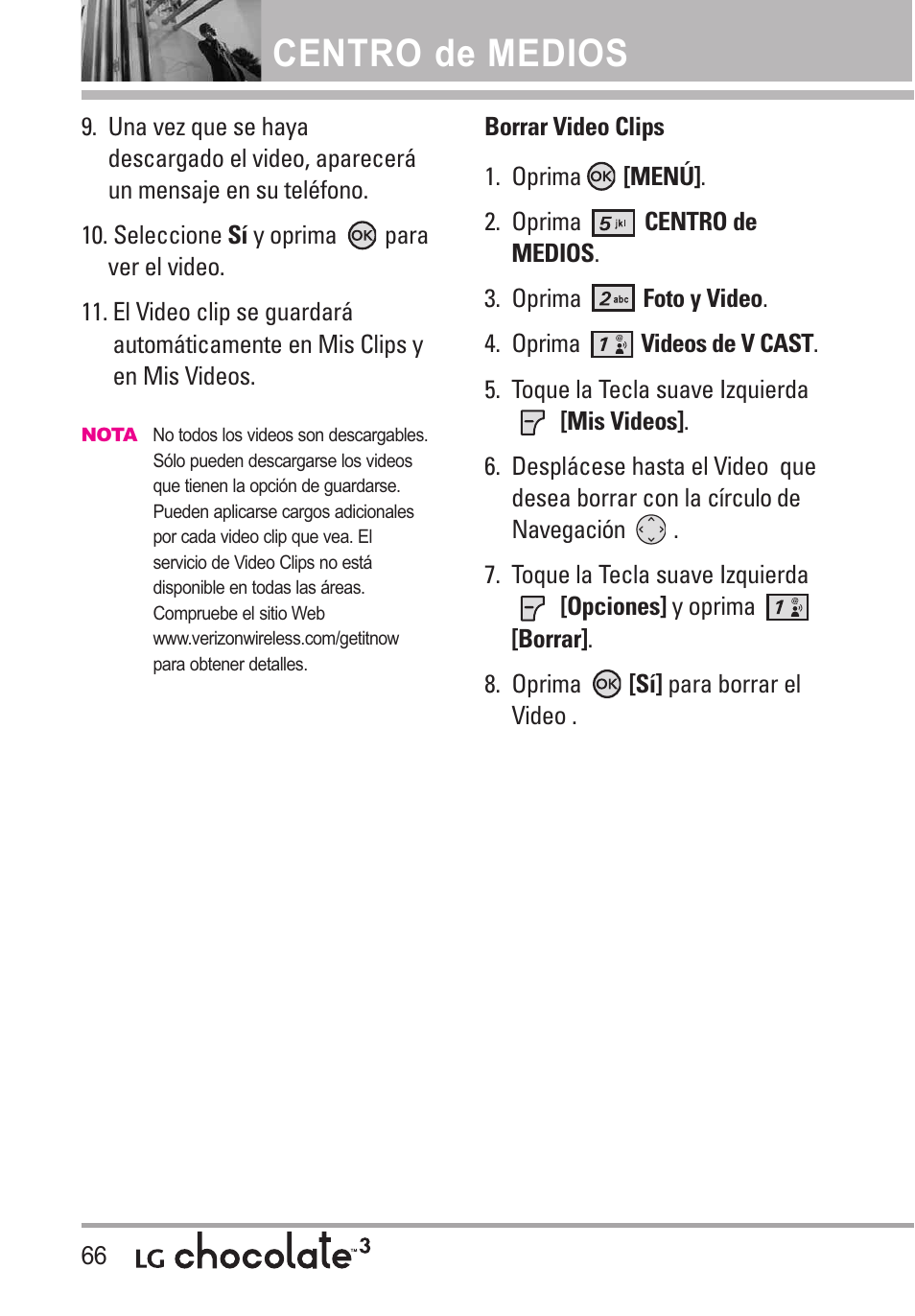 Centro de medios | LG Chocolate 3 User Manual | Page 203 / 288