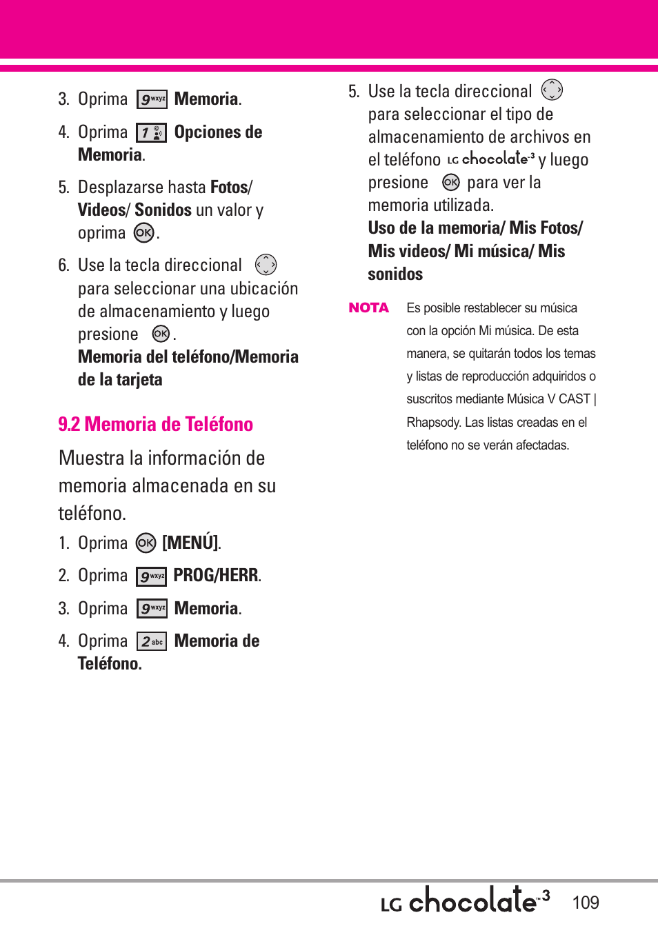 2 memoria de teléfono | LG Chocolate 3 User Manual | Page 246 / 288