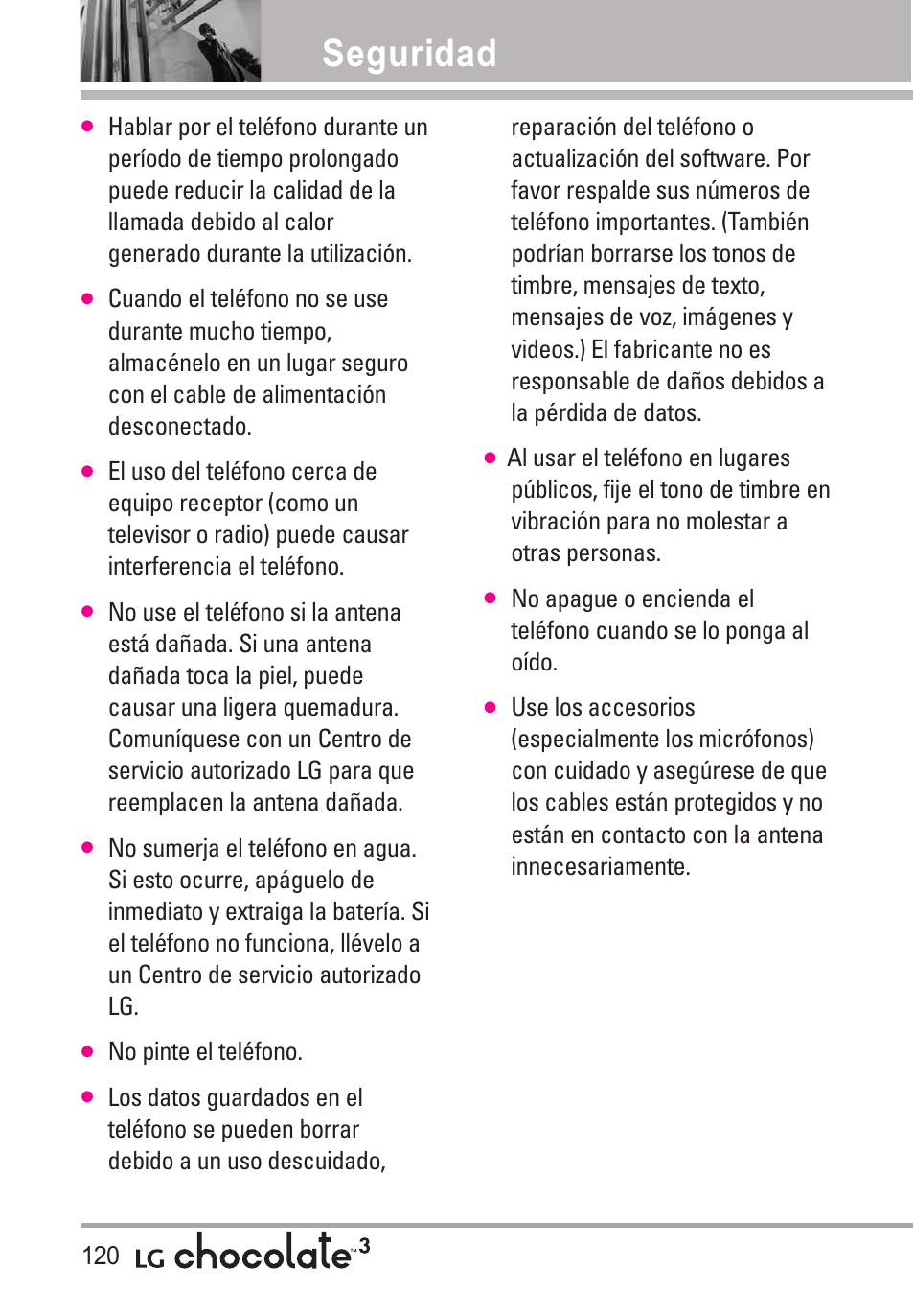 Seguridad | LG Chocolate 3 User Manual | Page 257 / 288